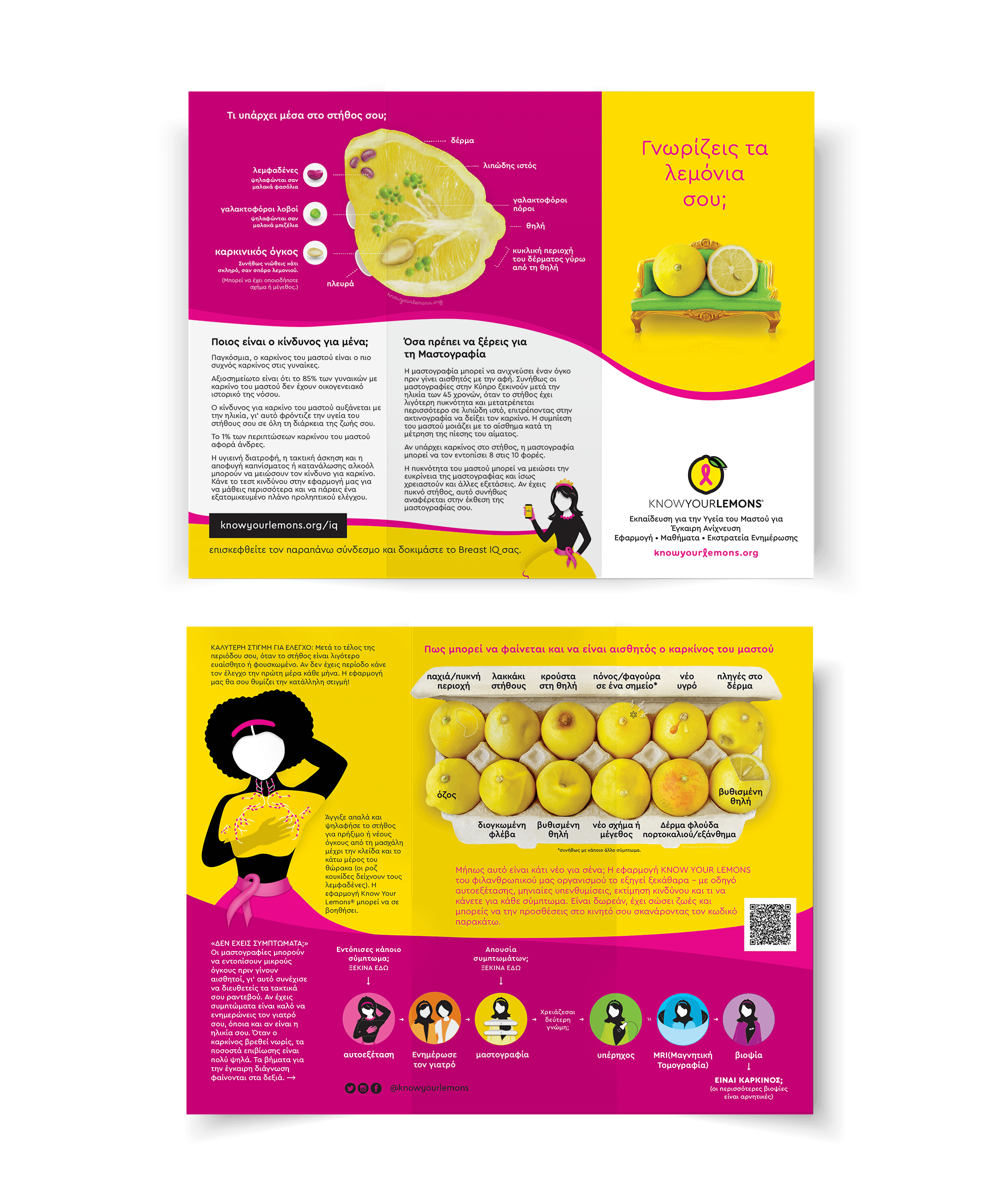 Cobranded Partner Know Your Lemons Breast Cancer Awareness Trifold Brochure Leaflet (customizable for partners, multiple languages)