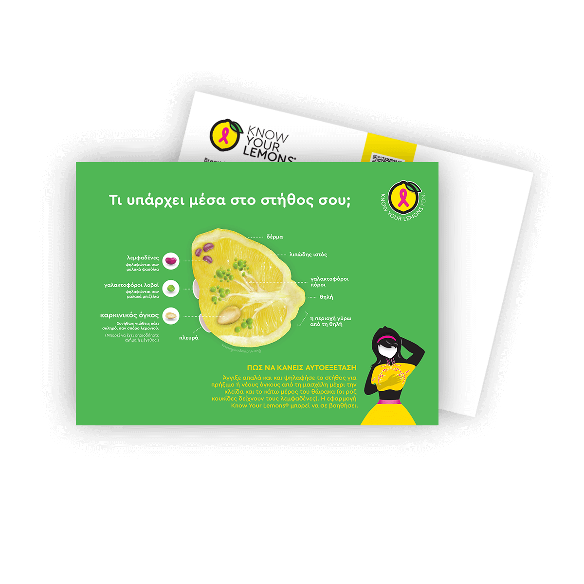 Cobranded Partner Breast Self-Exam Postcard Packs (customizable for partners, multiple languages) - Know Your Lemons Breast Cancer Awareness Shop