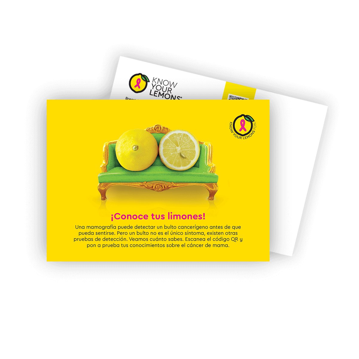 Know Your Lemons Mammogram Postcard Packs (customizable, multiple languages) - Know Your Lemons Breast Cancer Awareness