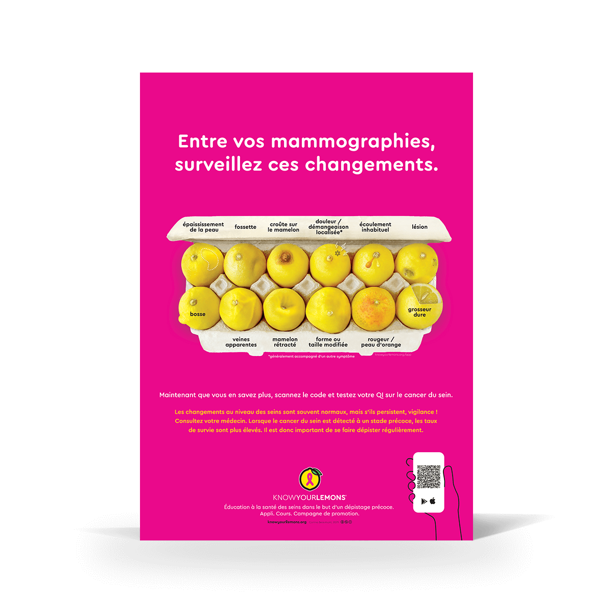 Mammogram 12 Signs of Breast Cancer Poster (multiple languages) - Know Your Lemons Breast Cancer Awareness Shop