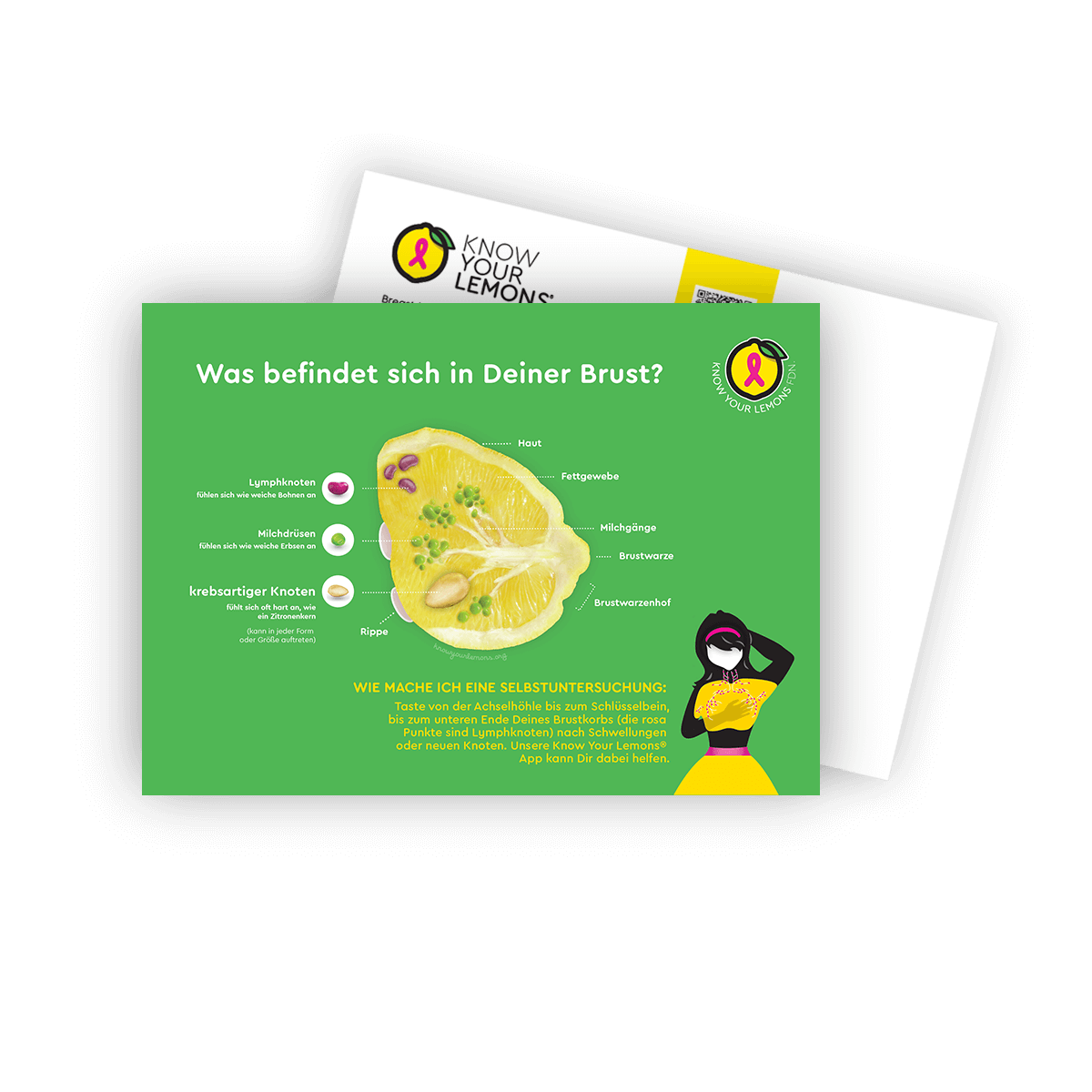 Breast Self-Exam Postcard Packs (customizable, multiple languages) - Know Your Lemons Breast Cancer Awareness Shop