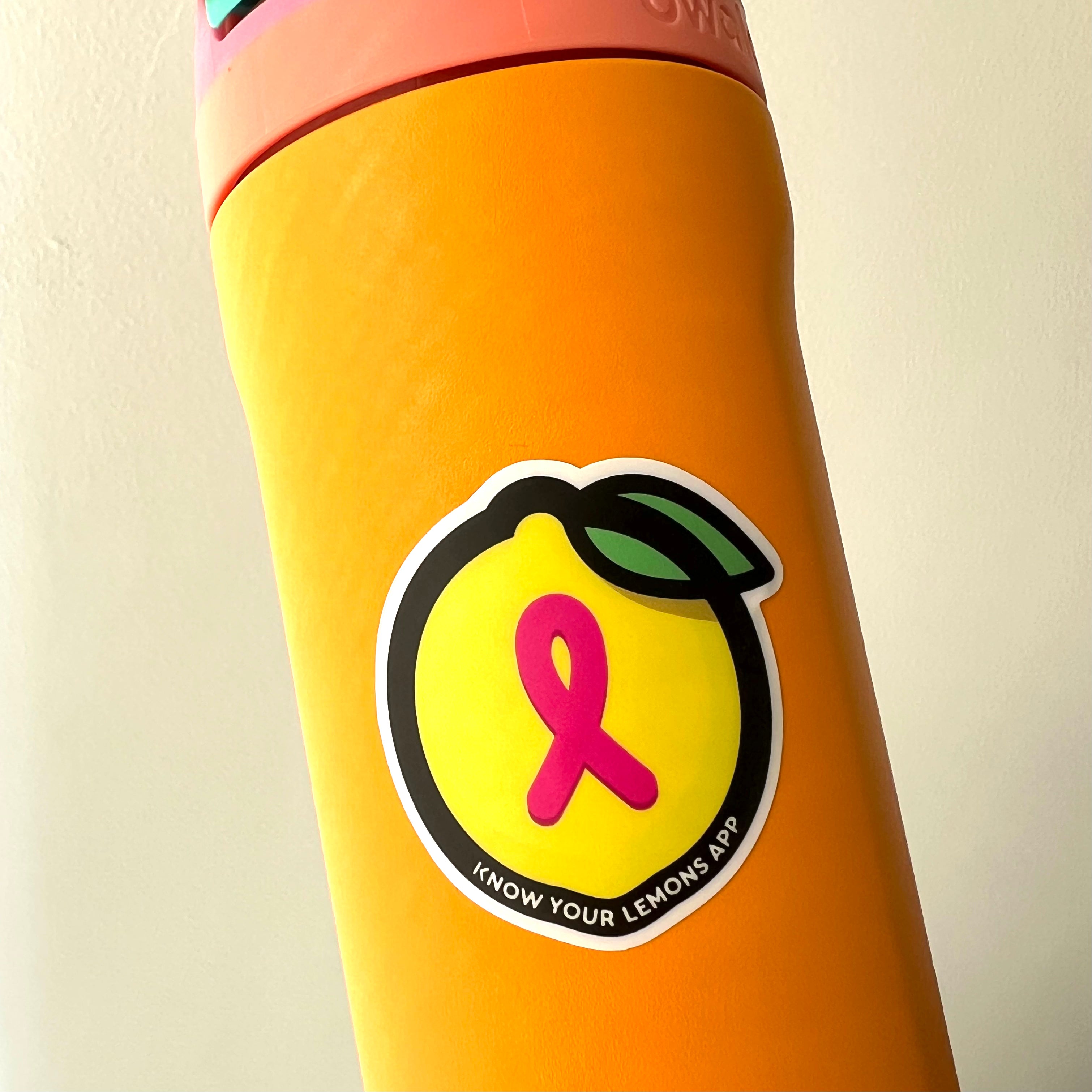 Know Your Lemons Water Bottle Sticker (USA only) - Know Your Lemons Breast Cancer Awareness Shop