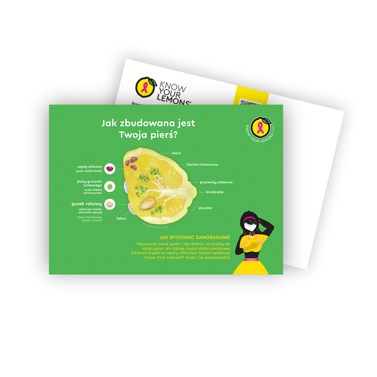 Cobranded Partner Breast Self-Exam Postcard Packs (customizable for partners, multiple languages) - Know Your Lemons Breast Cancer Awareness Shop