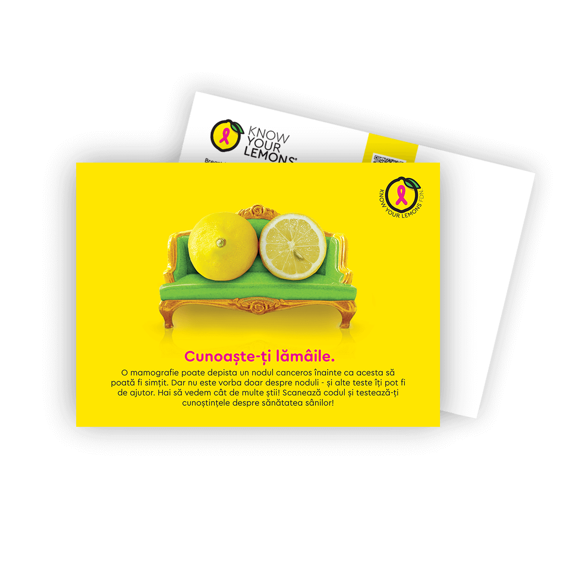 Cobranded Partner Know Your Lemons Mammogram Postcard Packs (customizable for partners, multiple languages) - Know Your Lemons Breast Cancer Awareness Shop