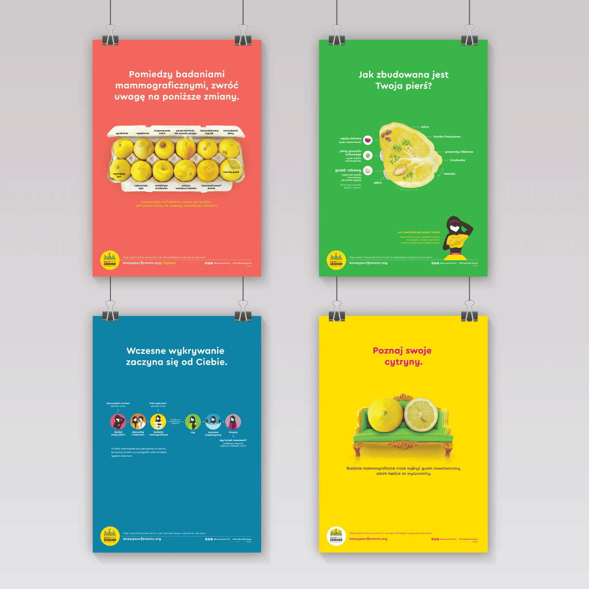 Know Your Lemons Breast Cancer Awareness Poster Set - Know Your Lemons Breast Cancer Awareness