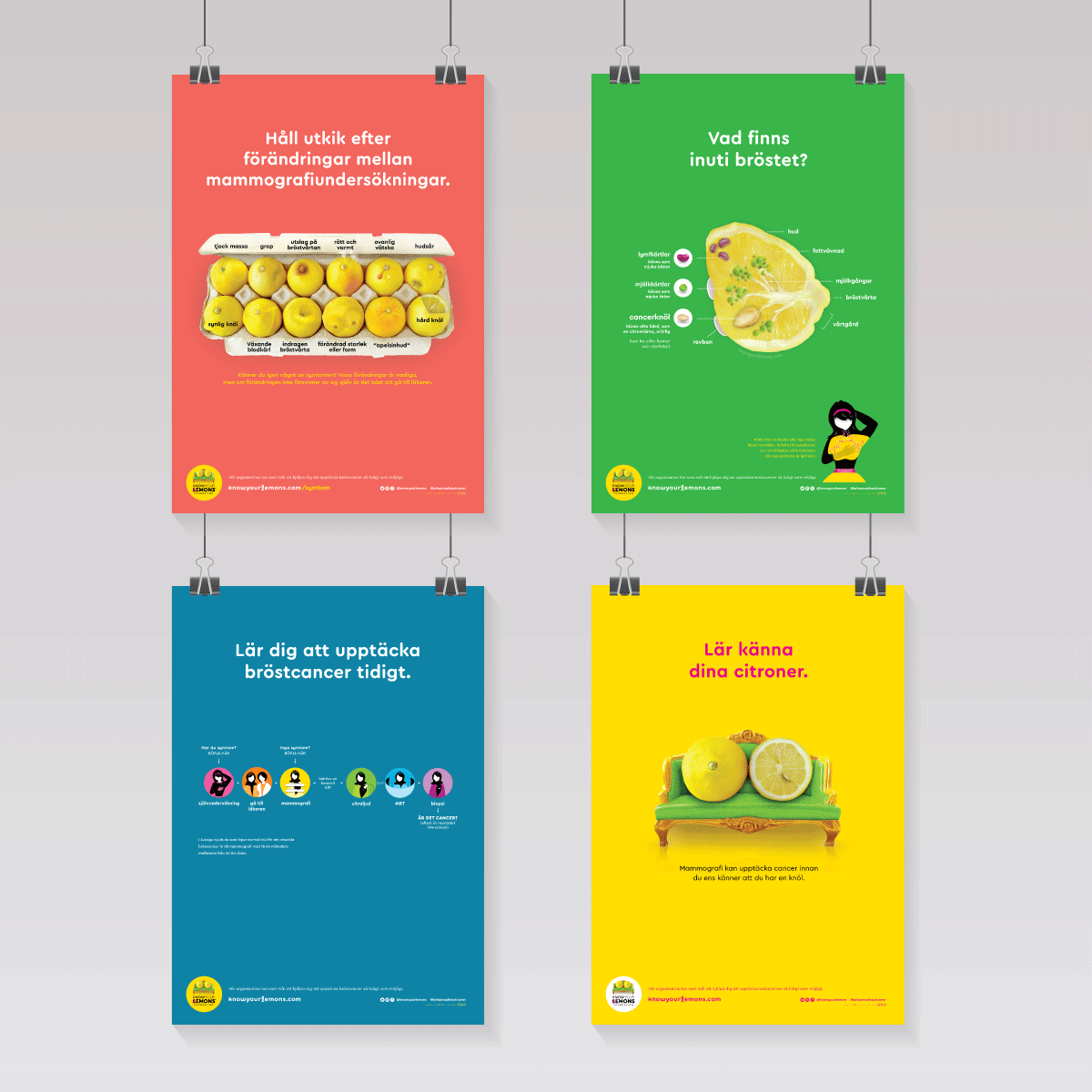Know Your Lemons Breast Cancer Awareness Poster Set - Know Your Lemons Breast Cancer Awareness
