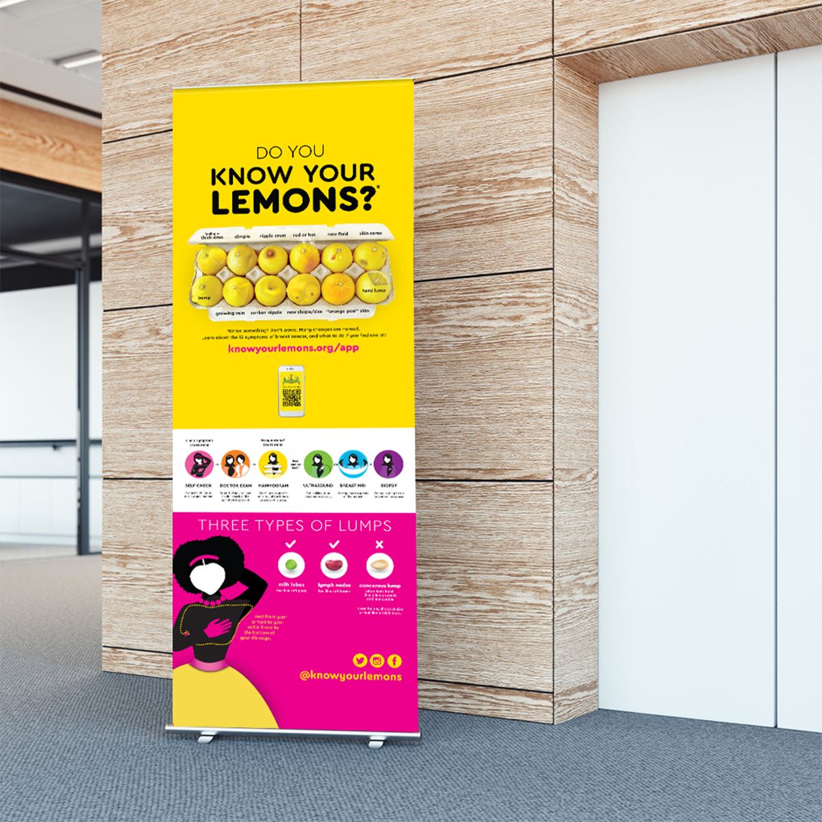 Know Your Lemons Breast Cancer Awareness Retractable Banner Stand (customizable) - Know Your Lemons Breast Cancer Awareness
