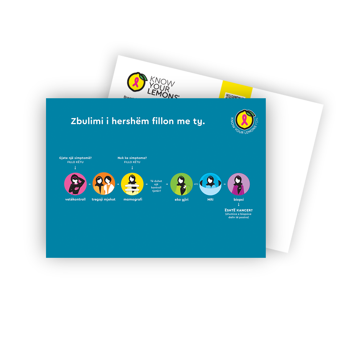 Cobranded Partner Breast Cancer Detection Path Postcard Packs (customizable for partners,  multiple languages) - Know Your Lemons Breast Cancer Awareness Shop