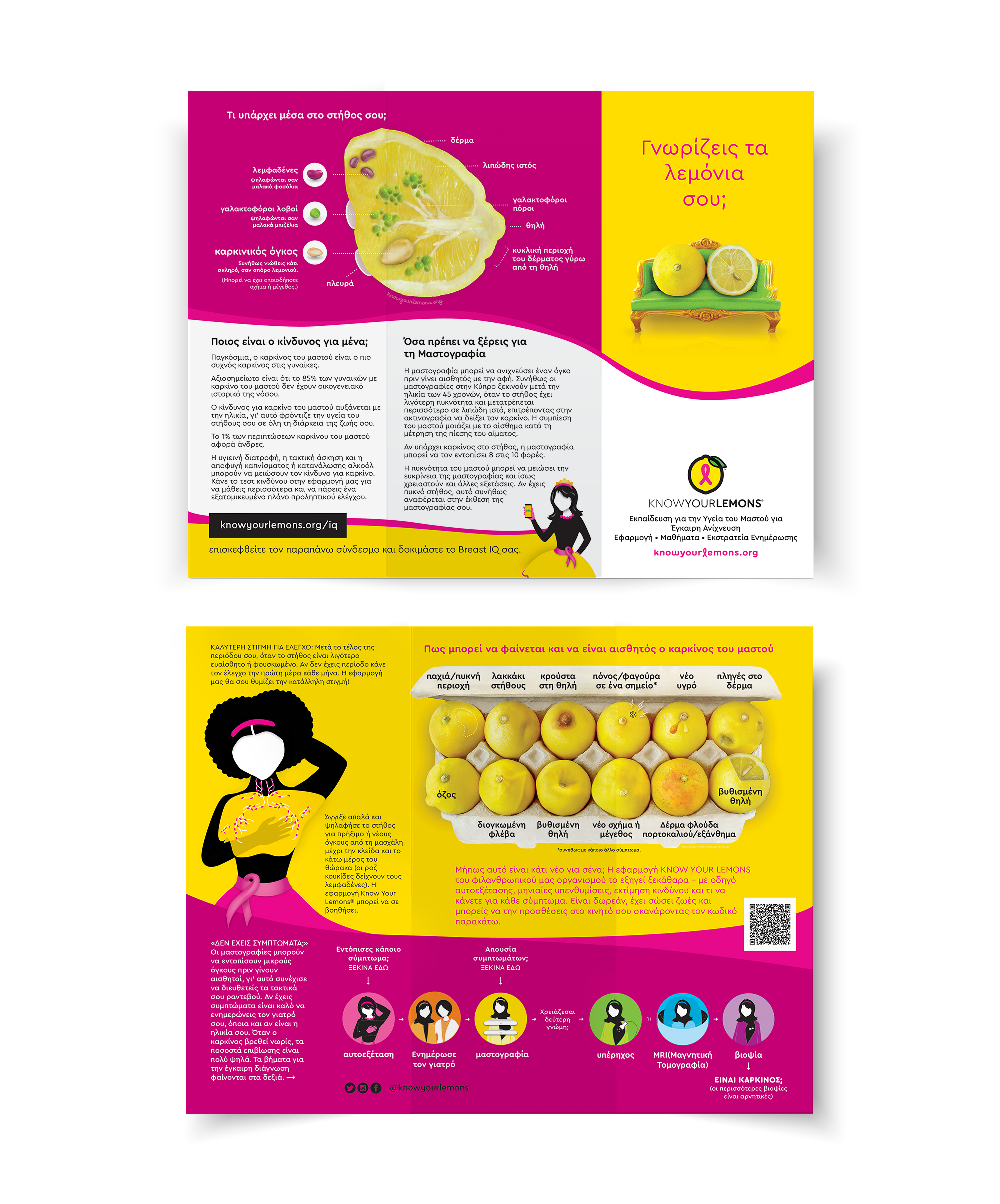 Cobranded Partner Know Your Lemons Breast Cancer Awareness Trifold Brochure Leaflet (customizable for partners, multiple languages)