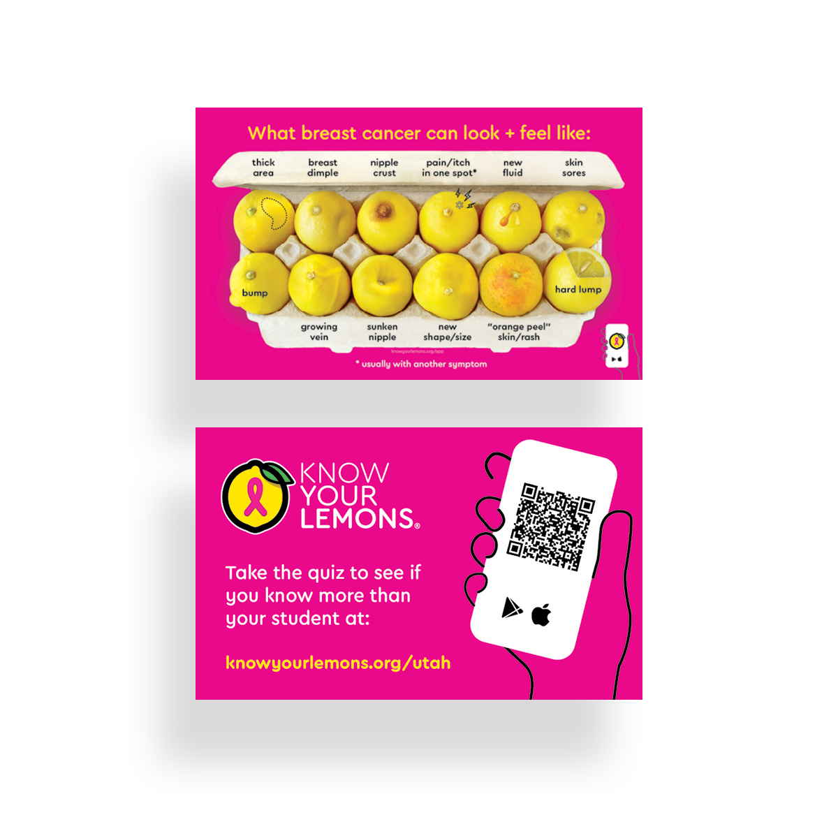 School Program | 12 Sign: Know Your Lemons Breast Cancer Awareness Cards (Utah Parents)