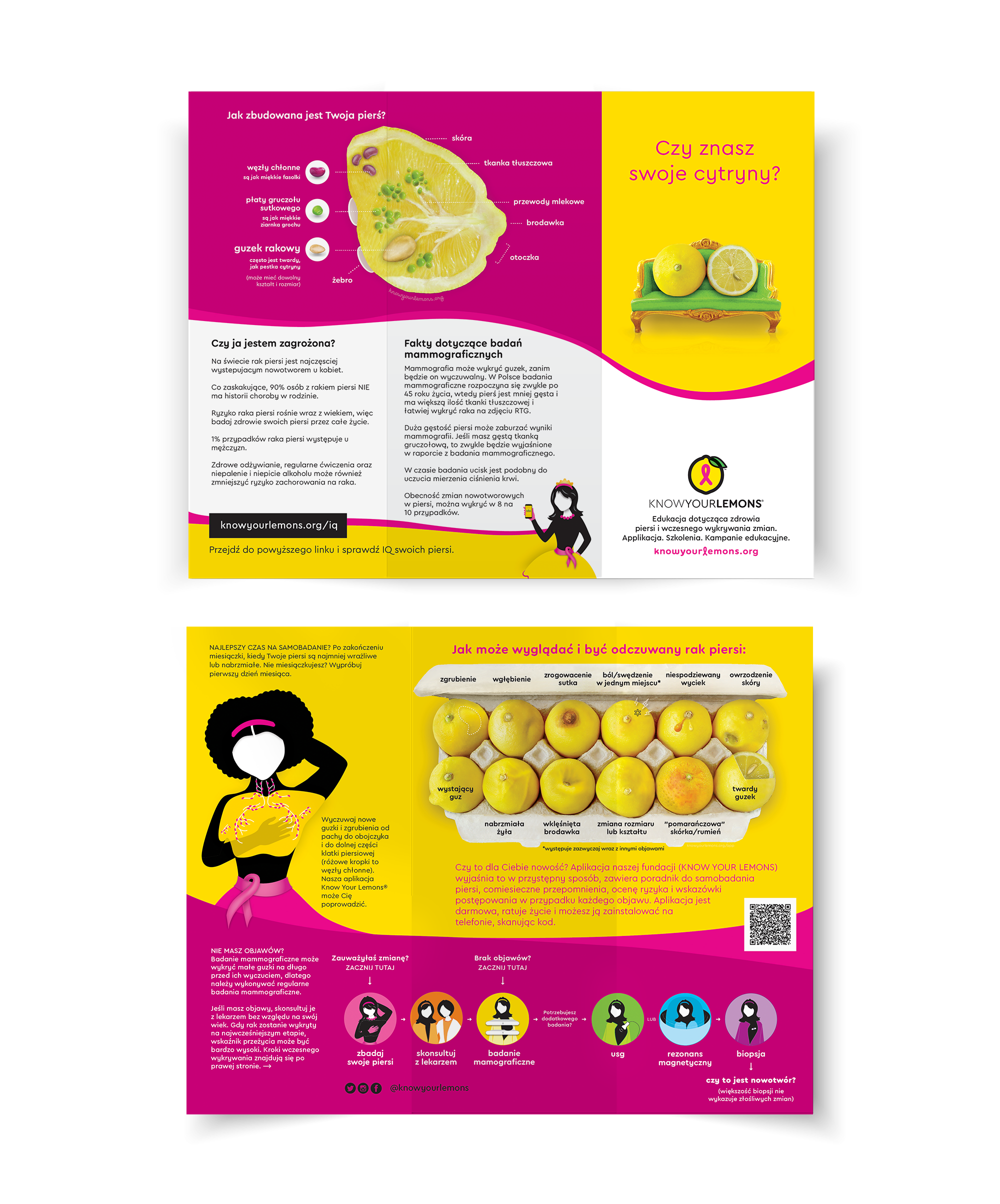 Cobranded Partner Know Your Lemons Breast Cancer Awareness Trifold Brochure Leaflet (customizable for partners, multiple languages)