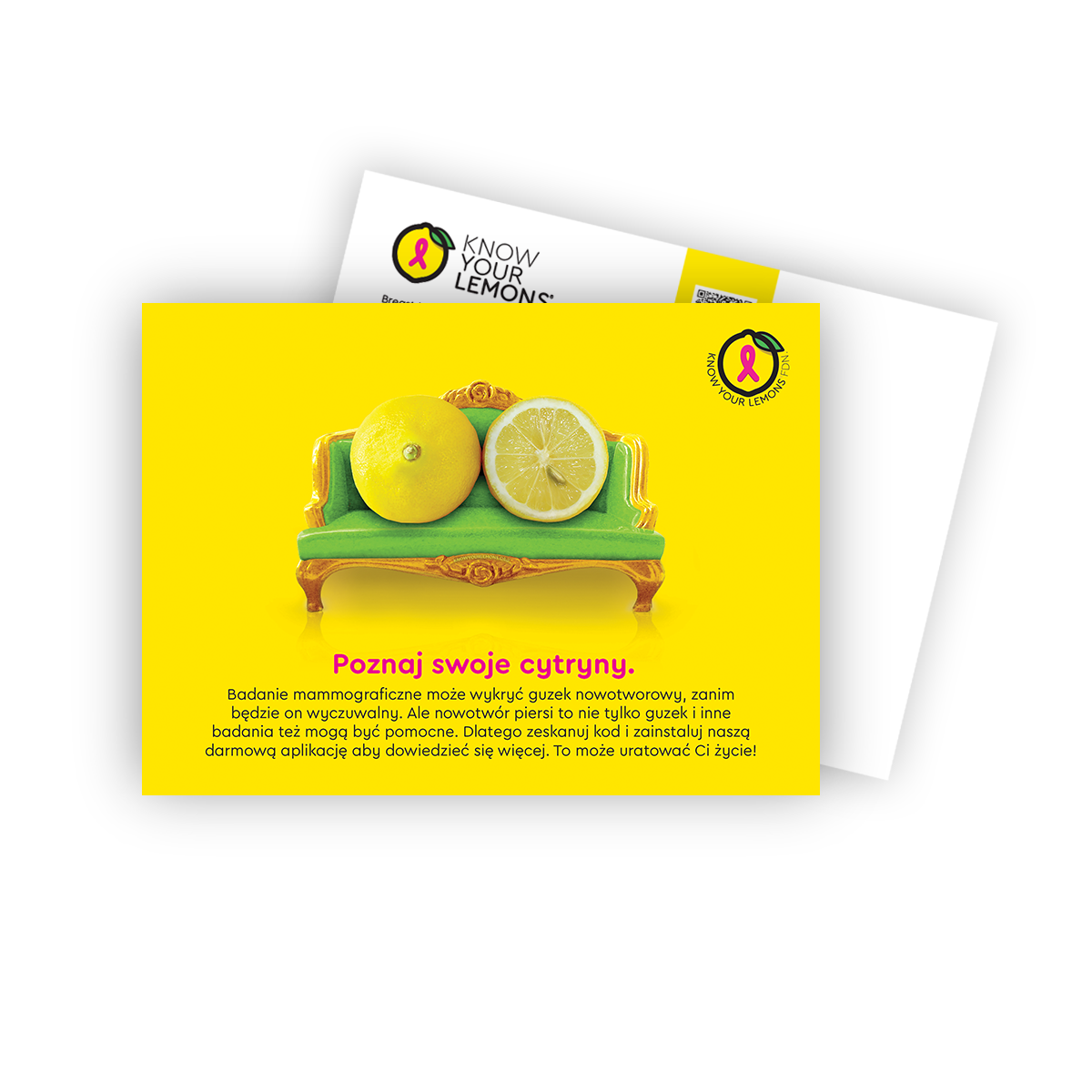 Cobranded Partner Know Your Lemons Mammogram Postcard Packs (customizable for partners, multiple languages)