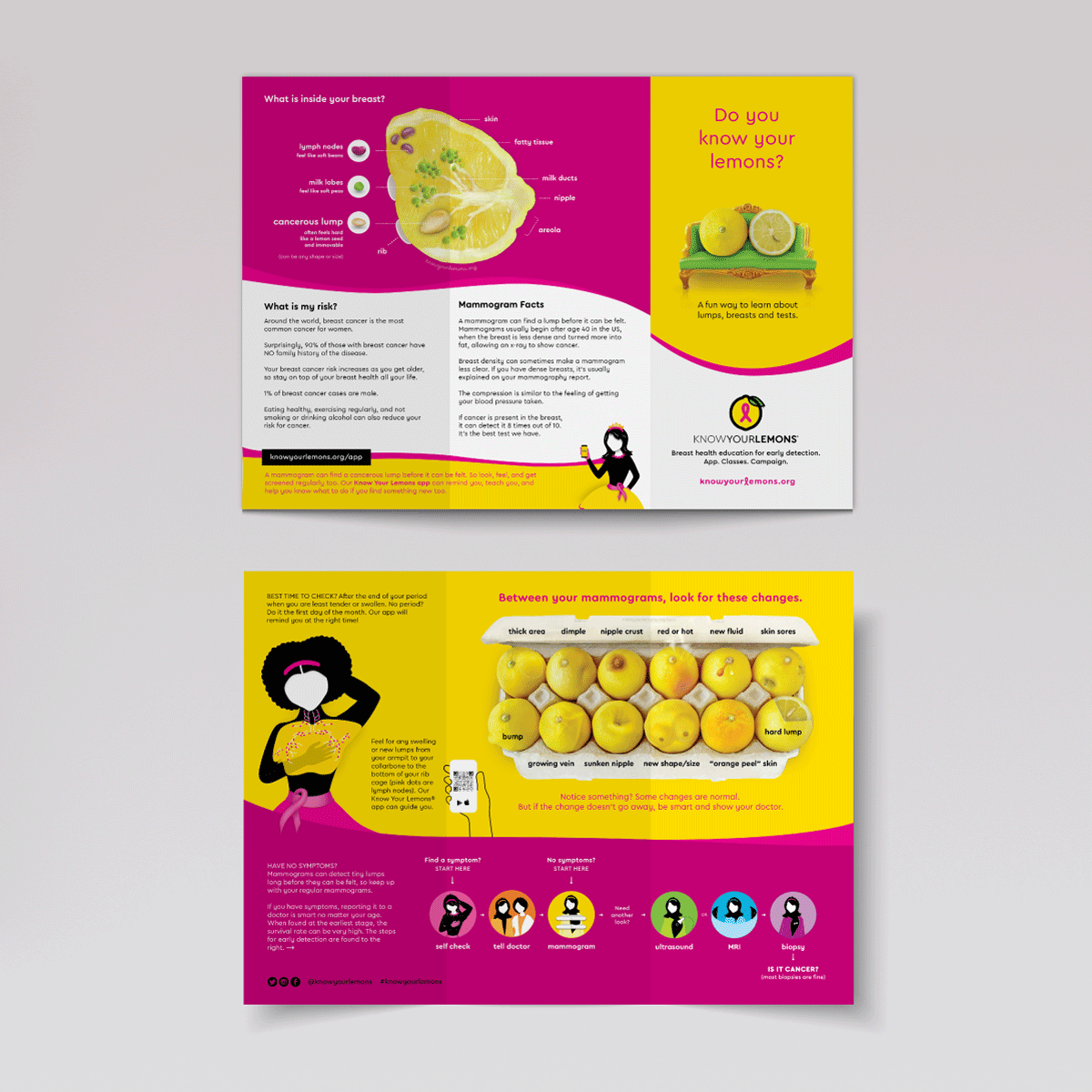 Cobranded Partner Know Your Lemons Breast Cancer Awareness Trifold Brochure Leaflet (customizable for partners, multiple languages) - Know Your Lemons Breast Cancer Awareness Shop