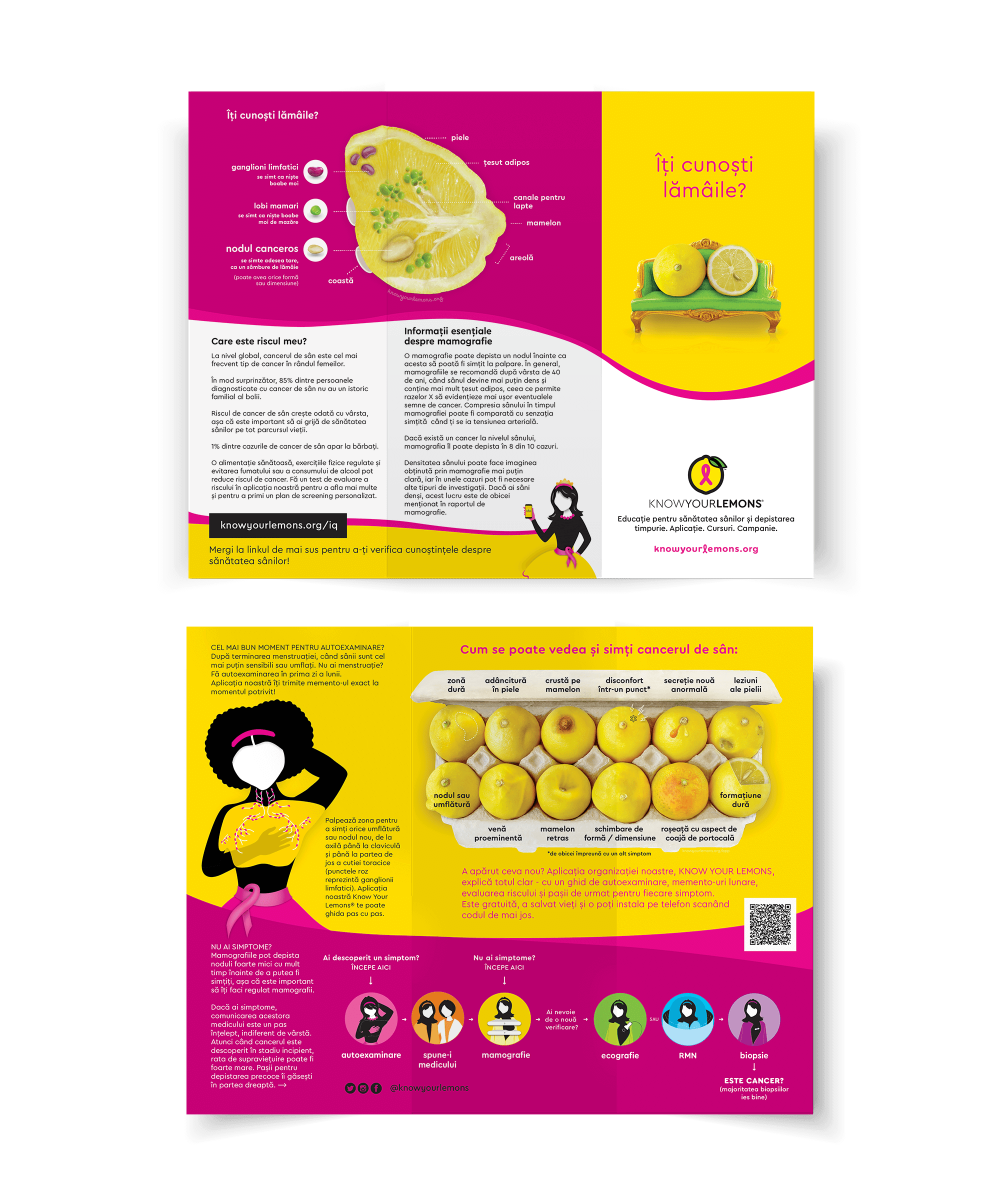 Cobranded Partner Know Your Lemons Breast Cancer Awareness Trifold Brochure Leaflet (customizable for partners, multiple languages)