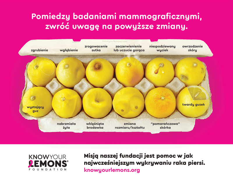 12 Signs of Breast Cancer Magnet (customizable, multiple languages) - Know Your Lemons Breast Cancer Awareness